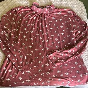 White Birch Pink Long Sleeve Blouse with Mandarin Collar